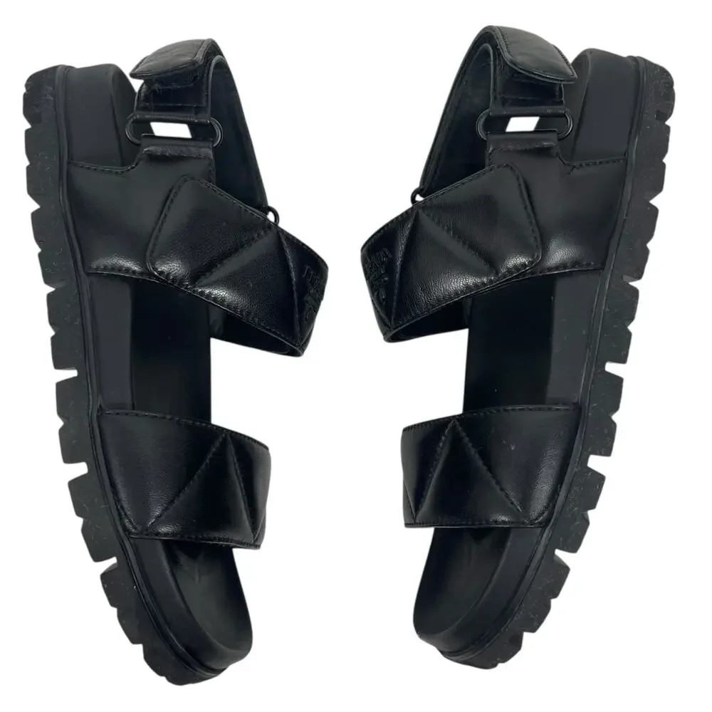 Prada Calzature Donna Logo 20mm Dad Sandal Black Nappa Leather Size 37
